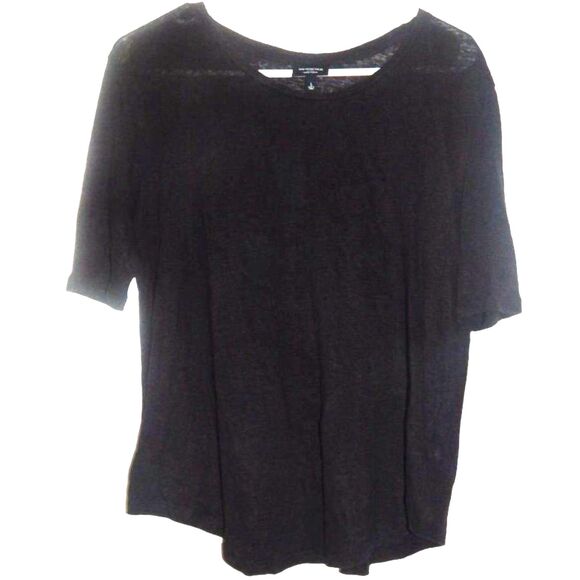 WHO WHAT WEAR women's large 100% linen flowy semi sheer solid black blouse - Picture 1 of 8